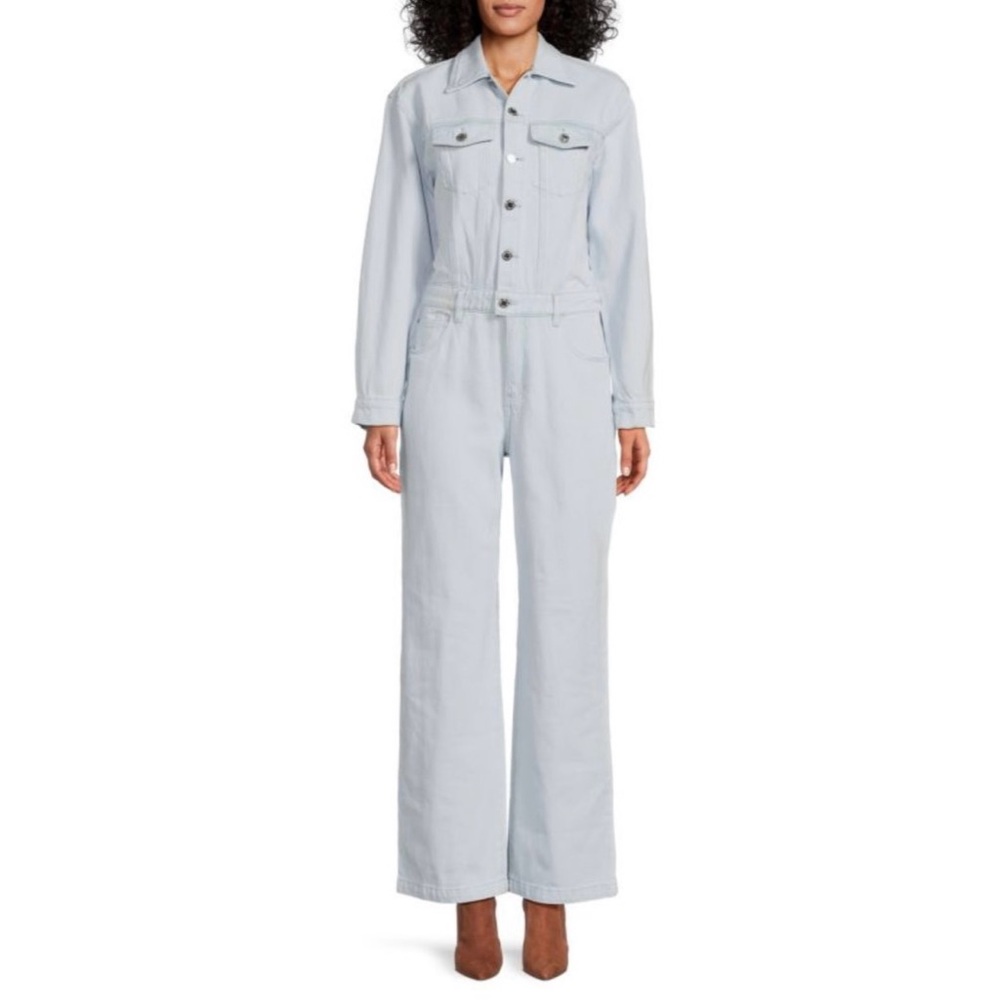 NWT WeWoreWhat Super-Light Blue Relaxed Denim Long-sleeve Jumpsuit